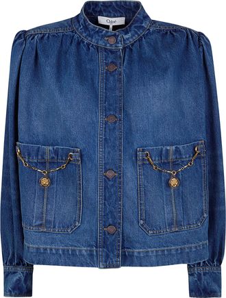 Chlo&eacute; Squared Fit Front Pockets Denim Jacket