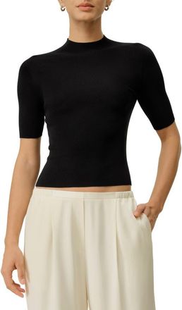 LilySilk Seamless Silk-Cotton Slim-Fit Knit Top in Black at Nordstrom, Size Medium