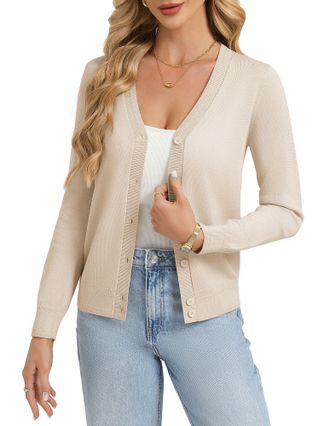 Grace Karin Womens Lightweight Cardigan Summer Classic V Neck Button Down Knit Shrugs Jumper S Apricot