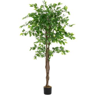 ML Design Ml-design Ficus Artificial 150 Cm, Planta De Interior/exterior Con Tronco De Madera Natural En Maceta &Aacute;rbol Grande Realista Decorativo De Pl&aacute;stico Par