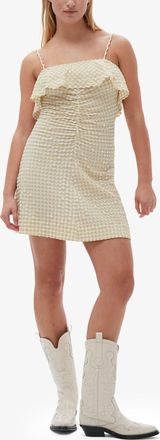 Ganni Stretch Seersucker Strap Mini Dress - Size 32 Beige