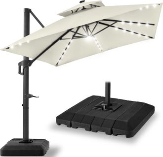 Best Choice Products 12x12ft 2-Tier Square Outdoor Solar LED Cantilever Umbrella w/ 360-Rotating Base