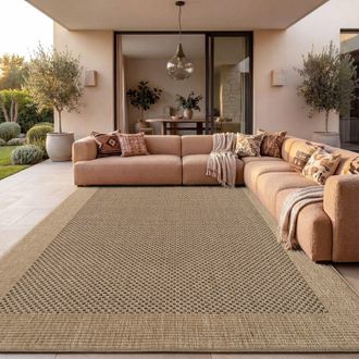 Paco Home Paco Home - Alfombra Interior Exterior Terraza Balc&oacute;n Intemperie Lisa Estructura 160x230 Cm, Beige