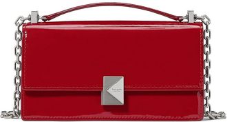 Kate Spade New York Deco Patent Leather Mini Flap Chain Crossbody Wallet Womens Handbags Dark Scarlet