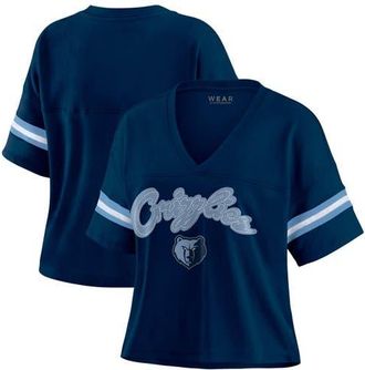 WEAR by Erin Andrews Womens WEAR by Erin Andrews Navy Memphis Grizzlies Plus Size Color Block Boxy V-Neck T-Shirt at Nordstrom, Size 4X