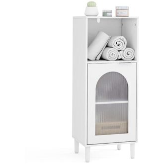 Costway Mobiletto da bagno, mobiletto in legno con ripiano regolabile, anta in vetro temperato, antiribaltamento e gambe in legno massello, per soggiorno