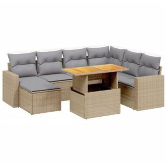 vidaXL Vidaxl - Juego De Sof&aacute;s De Jard&iacute;n Con Cojines Beige 8 Pzas Rat&aacute;n Pe