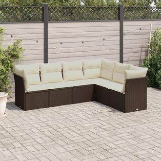 vidaXL Vidaxl - Set Sof&aacute;s De Jard&iacute;n 6 Piezas Y Cojines Rat&aacute;n Sint&eacute;tico Marr&oacute;n