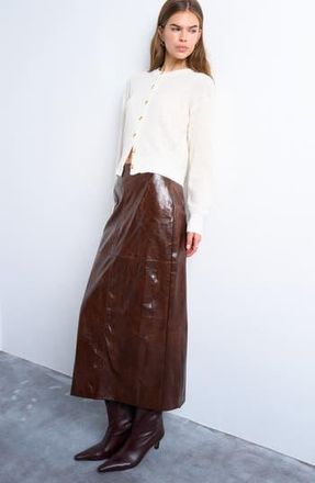 Topshop Faux Leather Midi Skirt in Brown at Nordstrom Rack, Size 6 Us (Fits Like 2-4)