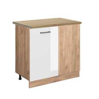 Vicco Armario De Esquina R-line, Blanco Alto Brillo, 86 Cm, Et Roble