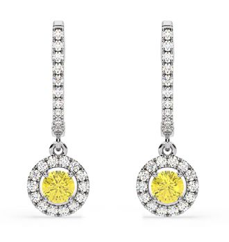 The Diamond Store Ella Yellow Lab Diamond 1.48ct Halo Drop Earrings in 18K White Gold - Elara Collection