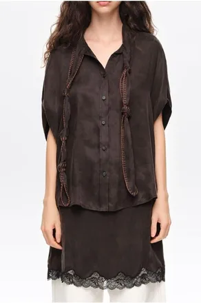 Bimba & Lola Knotted neckline cape shirt in Washed Black at Nordstrom, Size Xx-Small