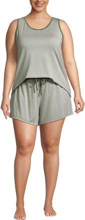 Lands End Cooling 3 Piece Pajama Set - Robe Tank and Shorts in Sage Mini Stripe at Nordstrom, Size 2X
