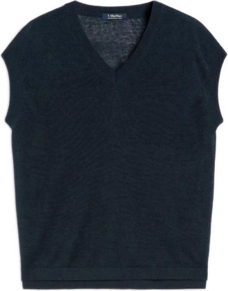 Max Mara Ghianda V-hals gebreid T-shirt - Dames - V-hals truien - Blauw - M - Linnen - Truien & Vesten