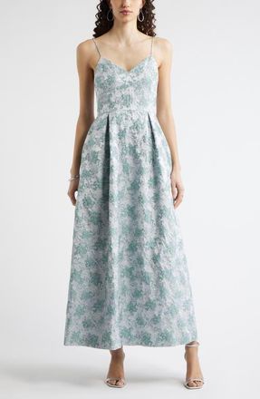 Chelsea28 Seamed Bodice Jacquard Gown in Teal Multi Brocade at Nordstrom, Size Xx-Small