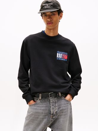 Tommy Jeans Sweatshirt TOMMY JEANS TJM RWB FLAG, Herren, Gr. 4XL, schwarz, Sweatware, Obermaterial: 100% Baumwolle, Rundhals, Rippb&uuml;ndchen, Sweatshirts Sweatshirt