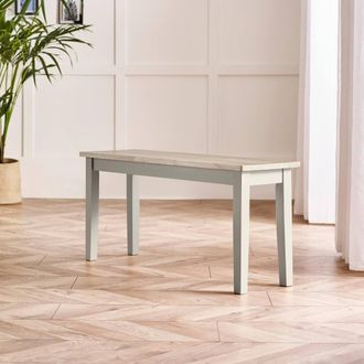 Furniturebox Tenby Whitewashed &Grey Solid Wood Small Dining Bench in White