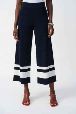 Joseph Ribkoff Stripe Pull On Wide Leg Culotte Pants In Midnight Blue/vanilla