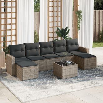 vidaXL Vidaxl - Set De Sof&aacute;s De Jard&iacute;n 8 Pzas Y Cojines Rat&aacute;n Sint&eacute;tico Gris