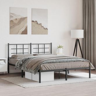 Berkfield Home Metal Bed Frame without Mattress with Headboard Black 150x200cm | Size: 150x200 cm