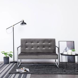 vidaXL Sof&aacute; 2 Plazas Con Reposabrazos Cromado Y Terciopelo Gris Oscuro Vidaxl