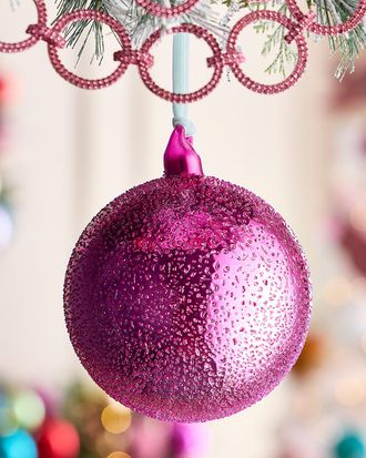 Jim Marvin Fuchsia Beaded Glass Sphere Christmas Ornament