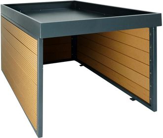 Hhg Garaje Para Robot Cortac&eacute;sped Xl Con Jardinera Hhg-377, Techo Refugio Para Cortac&eacute;sped, Wpc Metal 47x70x94cm, Aspecto Roble