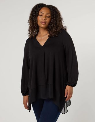 Live Unlimited London Womens Black Jersey Hanky Hem Tunic - Size: 12