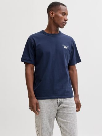 Jack & Jones Rundhalsshirt JACK & JONES JJEDOVER GRAPHIC TEE SS CREW NECK SN, Herren, Gr. XXL, navy blazer, Jersey, Obermaterial: 100% Baumwolle, unifarben, Rundha