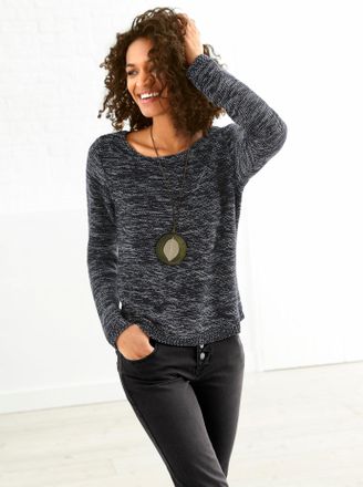 Casual Looks Rundhalspullover CASUAL LOOKS Pullover, Damen, Gr. 36, schwarz (schwarz, meliert), 54% Baumwolle, 46% Polyacryl, meliert, figurumspielend, Pullover Ru