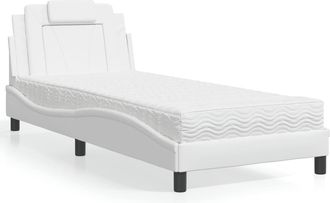 vidaXL Cama Con Colch&oacute;n Cuero Sint&eacute;tico Blanco 90x190 Cm Vidaxl