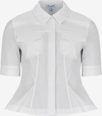Alaia Kurzarm-Hemd aus Popeline mit Schoss