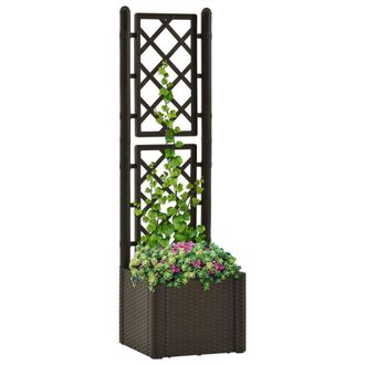 Berkfield Home Garden Raised Bed with Trellis & Self Watering System Mocha in Black