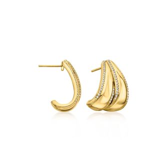 Ross-Simons White Topaz J-Hoop Earrings in 18kt Gold Over Sterling
