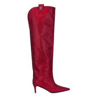Philipp Plein Overknee laarzen met lage hak - Dames - Laarzen met Hak - Rood - 36 EU - Leer - Schoenen