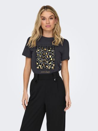 Only Kurzarmshirt ONLY ONLKITA LIFE REG S/S MIX TOP CS JR, Damen, Gr. XL, phantom print:attitude, Jersey, Obermaterial: 100% Baumwolle, bedruckt, normal, R