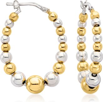 Ross-Simons Italian 3-6mm Sterling Silver and 18kt Gold Over Sterling Bead Oval Hoop Earrings