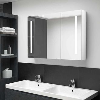 vidaXL Mueble De Ba&ntilde;o Con Espejo Led Blanco Brillante 89x14x62 Cm Vidaxl