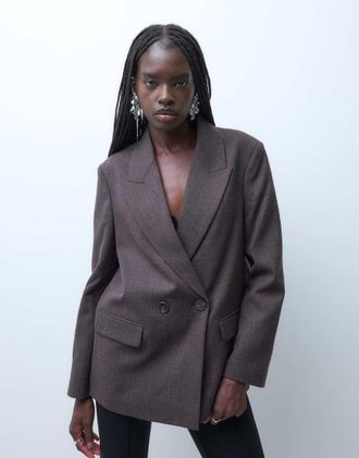 Vero Moda blazer sartoriale oversize in m&eacute;lange cioccolato-Marrone