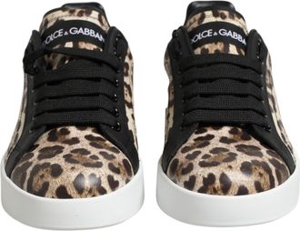 Dolce & Gabbana Brown Leather Leopard Low Top Sneakers Womens Shoes