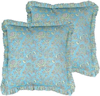 Beliani Conjunto De 2 Cojines De Algod&oacute;n Multicolor 45 X 45 Cm Floral Cremallera