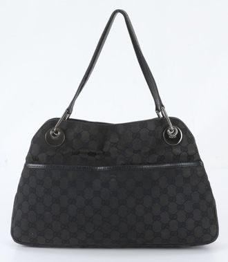 Gucci Black Leather Canvas Handbag Shoulder Bag Tote Bag (Pre-Owned)