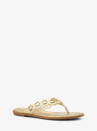Michael Kors Janie Perforated Logo Metallic Leather Sandal