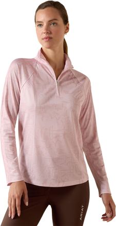 Ariat Womens Sunstopper 3.0 1/4 Zip Baselayer Top Long Sleeve in Sepia Rose Horse Park, Size X-Large, by Ariat