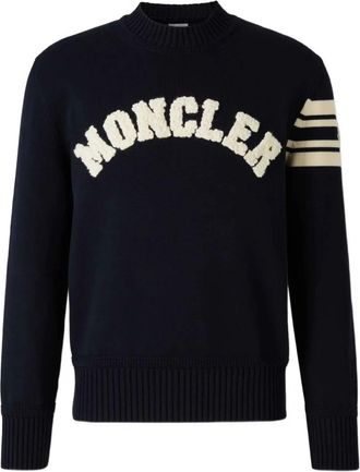 Moncler Maglione con logo e maniche a righe - Blu