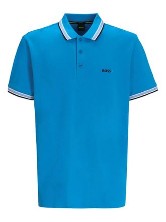 BOSS striped-trim polo shirt - men - Cotton - M - Blue