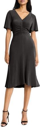 Maggy London Ruched Bodice Midi Dress in Black at Nordstrom Rack, Size 12