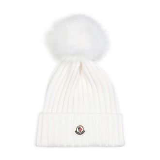 Moncler Virgin Wool Hat in Natuurlijke Kleur - Dames - Hoeden - Wit - ONE Size - Wol - Accessoires