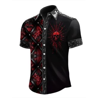 Generic 2025 Halloween Gothic Dark Shirts for Men, Regular Fit Casual Button-Down Travel Shirt, Beach Shirt (Black, XXXXL)