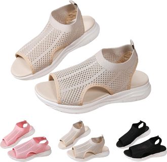 Generic Clearance UK Women Orthopedic Sandals, Ladies Mesh Comfortable Wedge Summer Fashion Shoes Hollow Breathable Lightweight Soft Cushion Walking Platform 